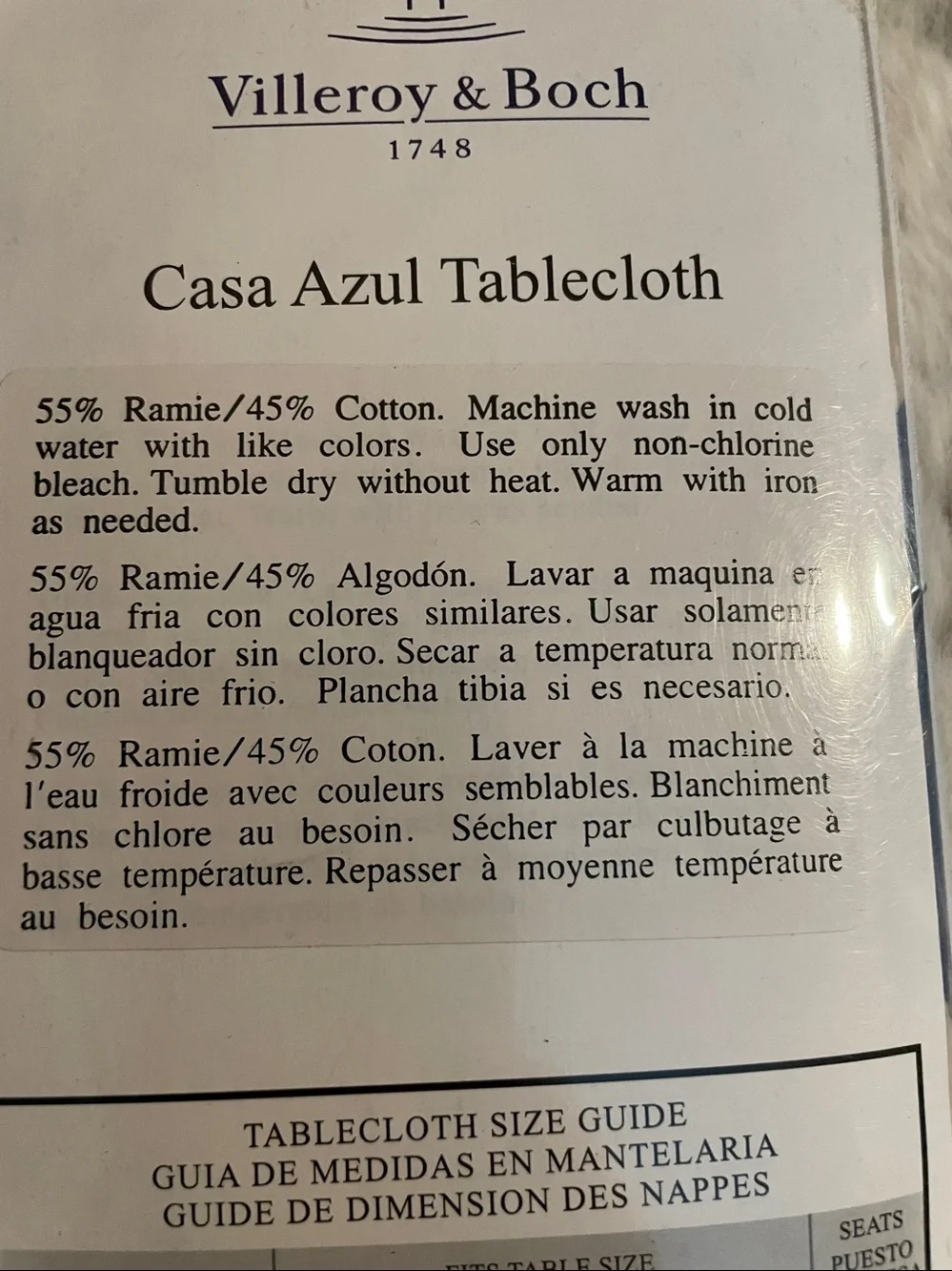 Villeroy & Boch Casa Azul Toile Tablecloth 60x102 Rectangular NWT